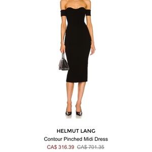Helmut Lang black ribbed bodycon Contour Pinched Midi Dress